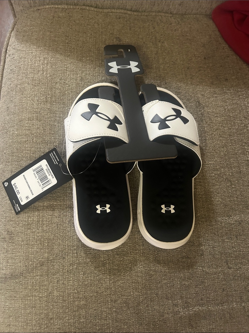 Under Armour White and Black Comfort Slide Sandals